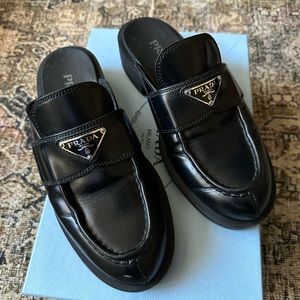 Prada brushed leather loafer mule